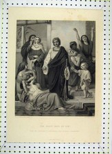 Original Old Antique Print Happy Days Job Street Scene Bourne