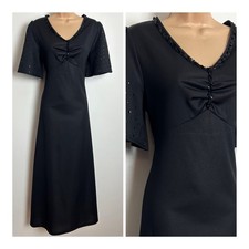 Vintage 70s Black Sequin Embellished Detail Xmas Party Evening Maxi Dress 12