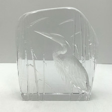 Mats Jonasson Crystal Art Glass Sculpture Heron Paperweight 18cm x 18cm      B11