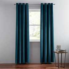 John Lewis Velvet Pair Lined Eyelet Curtains W167 x 228cm - Teal (Dusty) B+