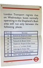 1976 bus stop flag for Wednesday buses Shepherds Bush Wandsworth