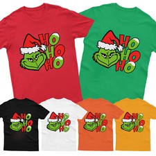Ho Ho Ho Christmas Mens T-Shirt Funny Grinch Face XMAS Costume Kids Boys Tshirt