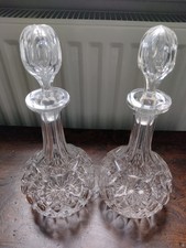 Vintage Pair of Matching Crystal Cut Glass Sherry Spirit Decanters 32cm Tall