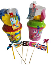 Bucket Spade Rake Sieve Shape Sets 4 Sand Flags windmill Unicorn Faces 1 or 2