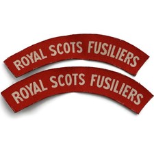 WW2 Royal Scots Fusiliers Regiment PRINTED Cloth Shoulder Title Flash Badge PAIR