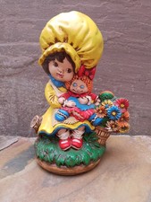 Vintage Byron Molds 1974 Ceramic Little Girl With Yellow Bonnet and Big Eye Doll