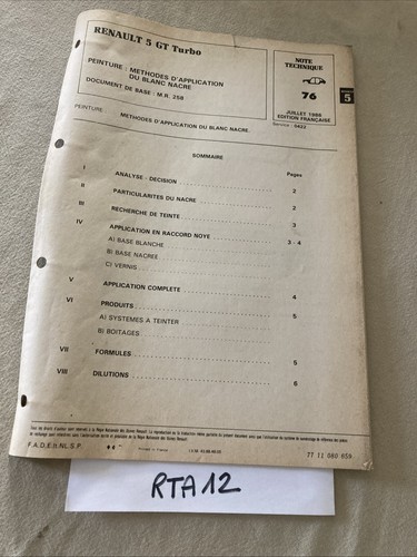 Renault technical note 1986 - 5,