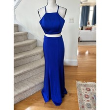 NWT La Femme Cobalt Royal Blue Two Piece Crop Top & Skirt Prom Gown