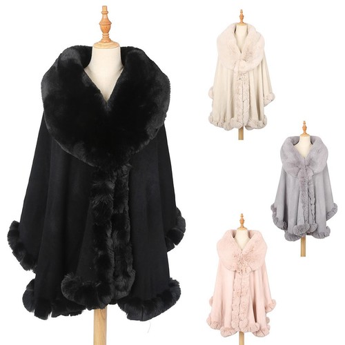 Women soft faux fur poncho - soft,