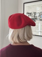 100%  Wool Modelaine Kangol Red Beret Hat - Women’s - One Size Fits All