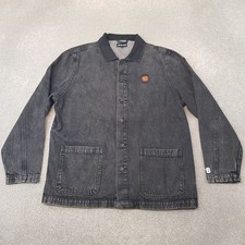 Santa Cruz Mens Jacket Medium Black Denim Chore Overshirt Utility Worker Field