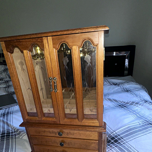 Brown wood glass jewelry - wood, box