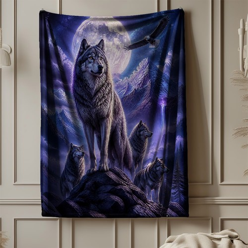Moonlit wolf pack coral fleece - pack,