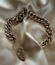 9ct Gold Curb Link Bracelet Heart Padlock