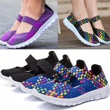 Womens Ladies Flat Sandals Trainers Casual Beach Woven Elasticated Shoes Slip On