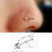 PAIR Nose Stud 925 Sterling Silver 1.5- 3mm Crystal 0.5mm Thin Bone Straight Bar