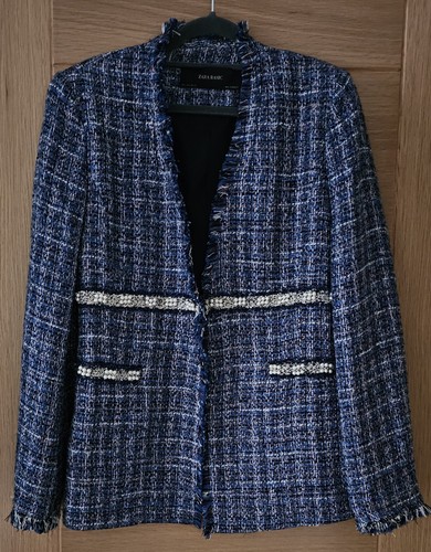 Zara blazer blue tweed pearls - tweed,