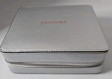 Pandora Silver Leather Zip Around Travel Case Jewelry Box Ring Box 