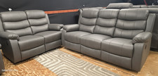 Venice Leather Electric Recliner Sofa With Cup Holders 3+2 Seater Grey-USB Port