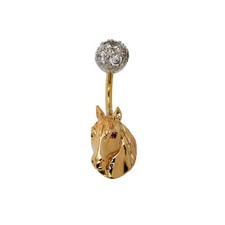 Pre-Owned 9ct Gold CZ Set Horse Head Belly Bar
