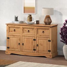 Corona 3 Door 3 Drawer Sideboard – Solid Pine Rustic Waxed Wood Cabinet Unit