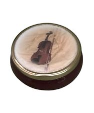 Vintage Frame Craft UK Round Burgundy Trinket Box Dish With Violin On Fabric Lid
