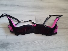 BNWOT Vintage Ann Summers Pink Fishnet Fringed Shelf Bra Half Cup Bra Sze Medium