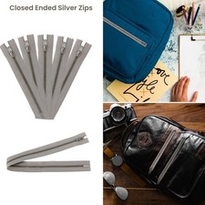 15″ Closed‑End Silver Metal Zipper Nylon Tape Heavy‑Duty Crafts purse Sewing Zip