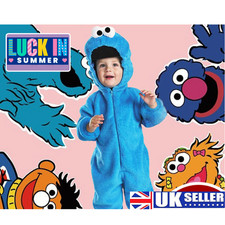 Kids Cookie Monster Pajamas Cosplay Costume Elmo Blue Jumpsuit Halloween Outfits