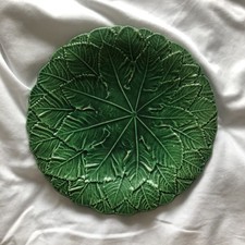 Green Vintage Majolica Ceramic Cabbage Leaf Plate 9”.