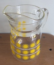 Vintage 1 litre Yellow Daisies Polka Dot Glass Jug Flower Vase Pitcher Retro 
