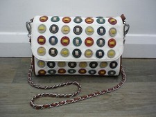 Pavers Ladies White with Multicoloured Buttons Shoulder Bag Chain Strap Handbag