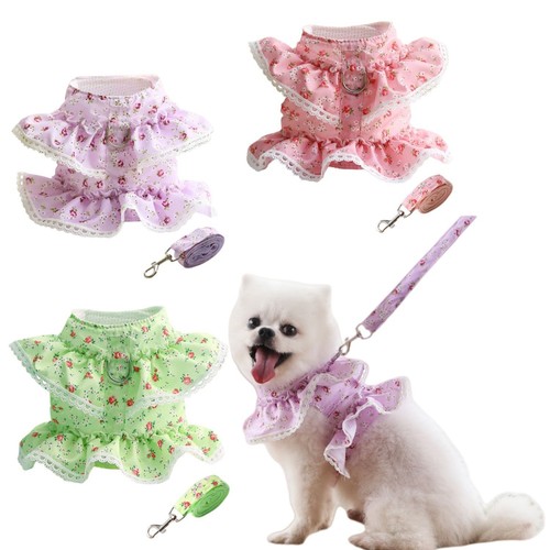 Floral dog harness dress with - harness,