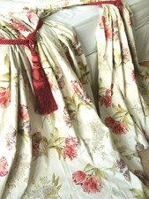 Dunelm Curtains PAIR Lined 100% Slub Thick Cotton TULIPS Floral 53"D x 63"W