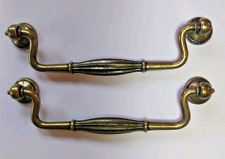 2 Large Antiqued Brass Traditional Drop Handle Drawer Pulls 18.5cm