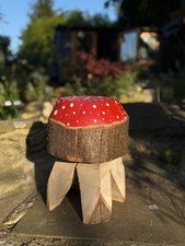 Big mushroom toadstools fairy garden decoration, hand carved plant holder