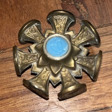 Antique Seal Reverse Intaglio 7 Wheel Fob Signet, Blue Glass  Victorian