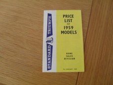 Triumph Standard Price List 1959 Eight Ten Companion Pennant Vanguard TR3