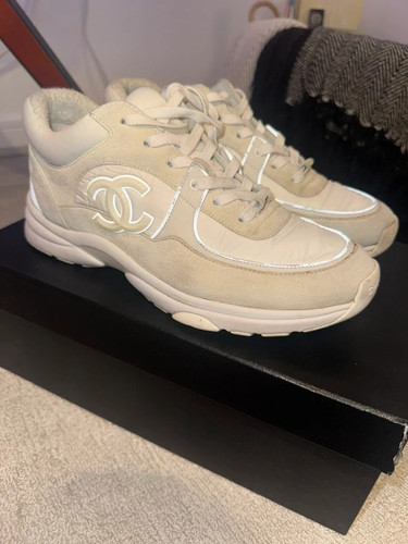 Chanel logo trainers white - chanel,