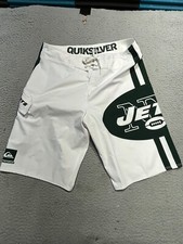 New York Jets Quicksilver Board Shorts Mens 34 White Drawstring Cargo Swim NFL