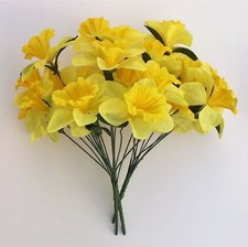Artificial Silk Flowers : 3 Bunches of Large Daffodils  - Home Garden Grave