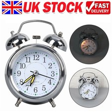 Twin Bell Alarm Clock Non Ticking Battery Operated Old Fashioned WithNightlight