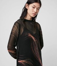 Allsaints ADA Streamlined Black Dress With Bright Firework Pattern. Size Large