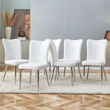 6 Set White PU Leather Dining