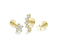 Tragus Helix Cartilage Stud Crystal Flat Back Earrings 6mm 8mm Gold Silver