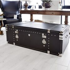 Ex-Display Large Black Leather & Chrome Coffee Table Trunk RRP£1695