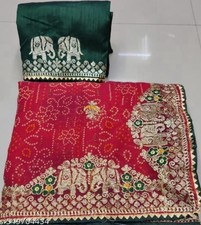 *SALE* Indian red Bandhani Saree Sari Heavy Border design Ethnic Traditional