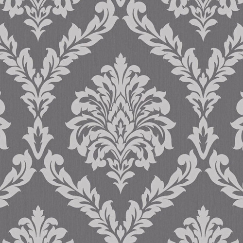 Charcoal floral damask - charcoal,