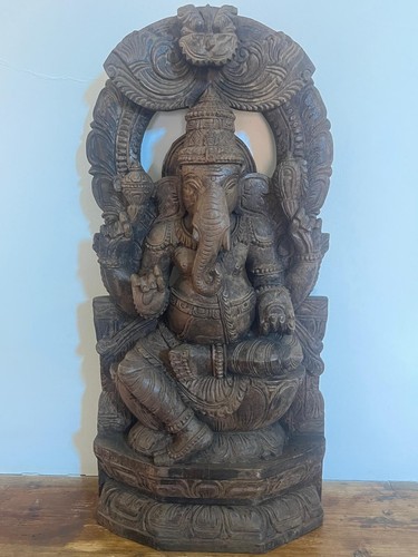Hand carved solid wood ganesha - hand-carved,
