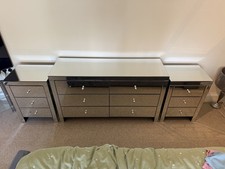 Mirror Glass 6 Draw And 2 Bedside Table